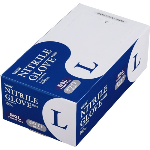 川西工業 ニトリル 使いきり極薄手袋 粉なし ホワイト L #2039 1箱(100枚)