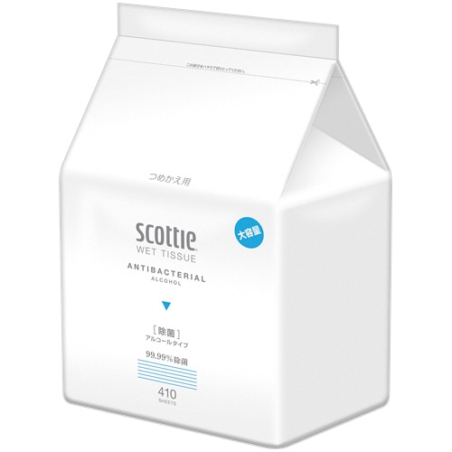 日本製紙クレシア　スコッティ　ウェットティシュー　除菌　アルコールタイプ　つめかえ用　１パック（４１０枚）