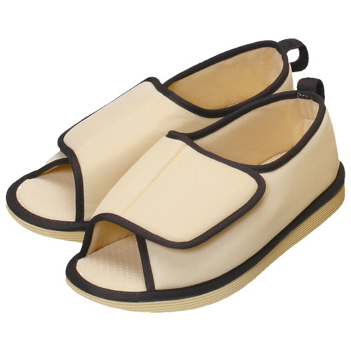 竹虎　転倒予防シューズ　つま先なし　ＬＬ　ベージュ　１足