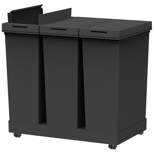 アスベル　棚下で使えるプッシュダストボックス３分別ワゴン　（２０Ｌ×３個）　ブラック　１台