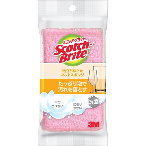 3M スコッチ・ブライト 泡立ちゆたかネットスポンジハード ピンク WNT-77KP 1個