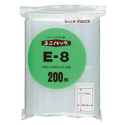 セイニチ ユニパック チャック付 ポリエチレン ヨコ100×タテ140×厚み0.08mm E-8 1パック(200枚)