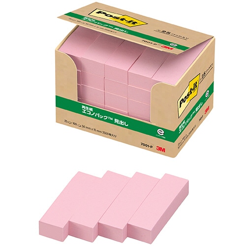 3M ポスト・イット エコノパック 見出し 再生紙 50×15mm ピンク 7001-P 1パック(25冊)