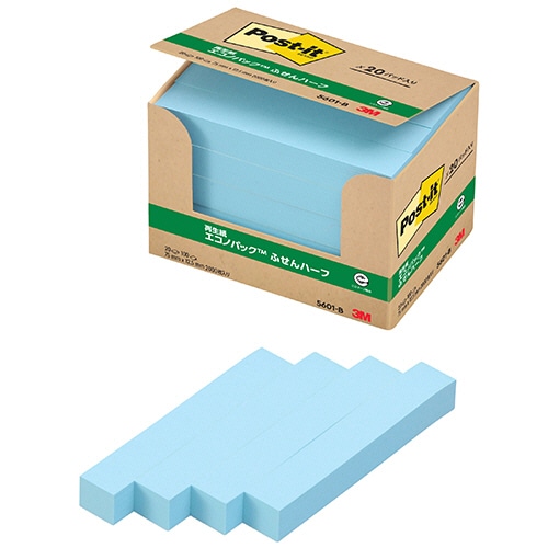 3M ポスト・イット エコノパック ふせんハーフ 再生紙 75×12.5mm ブルー 5601-B 1パック(20冊)