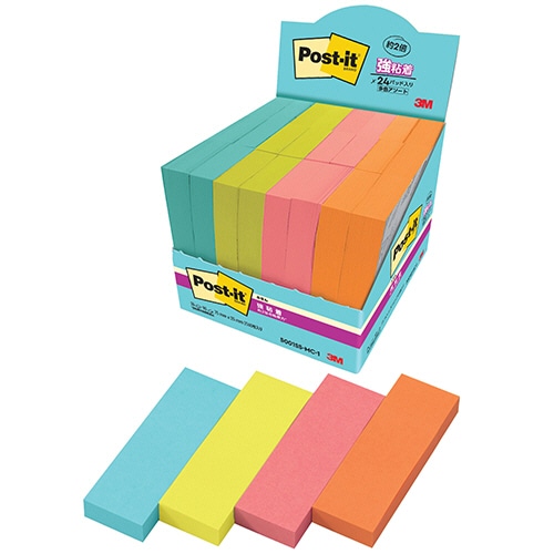 3M ポスト・イット 強粘着ふせん マルチカラー1 75×25mm 4色 5001SS-MC-1 1パック(24冊)