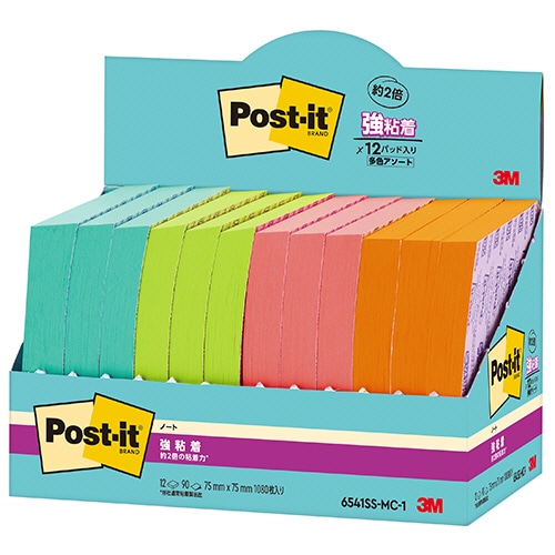 3M ポスト・イット 強粘着ノート マルチカラー1 75×75mm 4色 6541SS-MC-1 1パック(12冊)