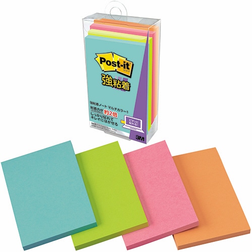 3M ポスト・イット 強粘着ノート マルチカラー1 75×50mm 4色 656SS-MC-1 1パック(4冊)