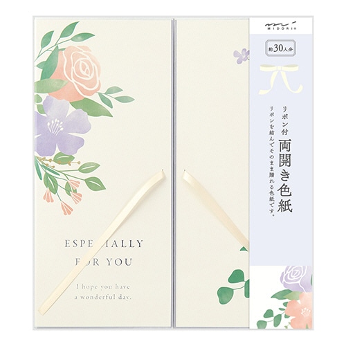 ミドリ　カラー色紙　両開きリボン　花柄　３３２６５００６　１枚