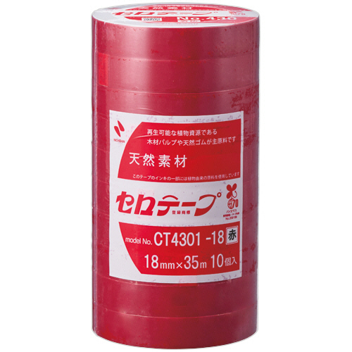 ニチバン　産業用セロテープ　Ｎｏ．４３０　１８ｍｍ×３５ｍ　赤　ＣＴ４３０１－１８　１パック（１０巻）