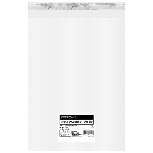 今村紙工　ＯＰＰ袋　テープ付　角２　２４０×３３０＋４０ｍｍ　０．０２５ｍｍ厚　ＯＰＰＴ２５－Ｋ２　１パック（１００枚）