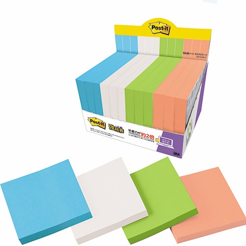3M ポスト・イット 強粘着ノート マルチカラー4 75×75mm 4色 6541SS-MC-4 1パック(12冊)