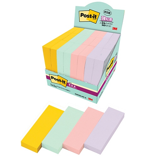 3M ポスト・イット 強粘着ふせん マルチカラー5 75×25mm 4色 5001SS-MC-5 1パック(24冊)
