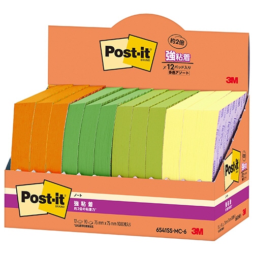 3M ポスト・イット 強粘着ノート マルチカラー6 75×75mm 4色 6541SS-MC-6 1パック(12冊)
