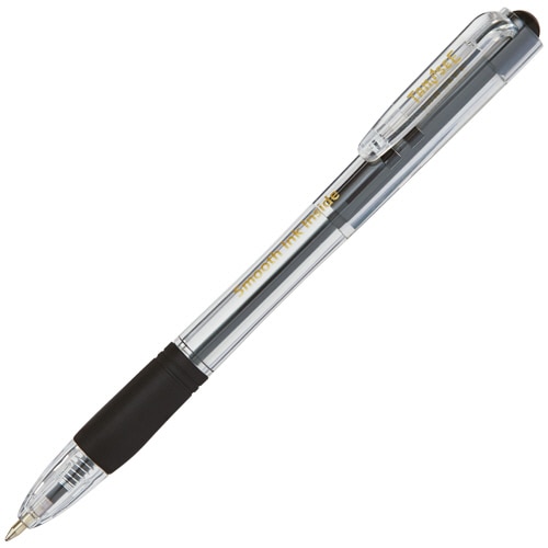 TANOSEE ノック式なめらかインク油性ボールペン グリップ付 0.7mm 黒 (軸色:クリア) 1パック(10本)