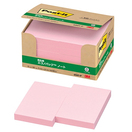 3M ポスト・イット エコノパック ノート 再生紙 75×50mm ピンク 6561-P 1パック(10冊)