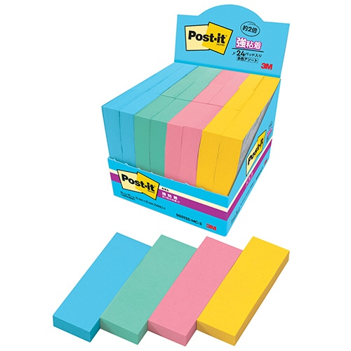 3M ポスト・イット 強粘着ふせん マルチカラー3 75×25mm 4色 5001SS-MC-3 1パック(24冊)