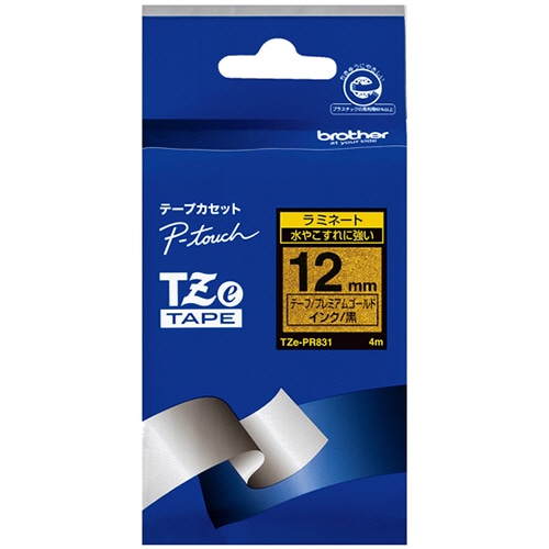 ブラザー　ピータッチ　ＴＺｅテープ　おしゃれテープ　プレミアムタイプ　１２ｍｍ　プレミアムゴールド／黒文字　ＴＺＥ－ＰＲ８３１　１個