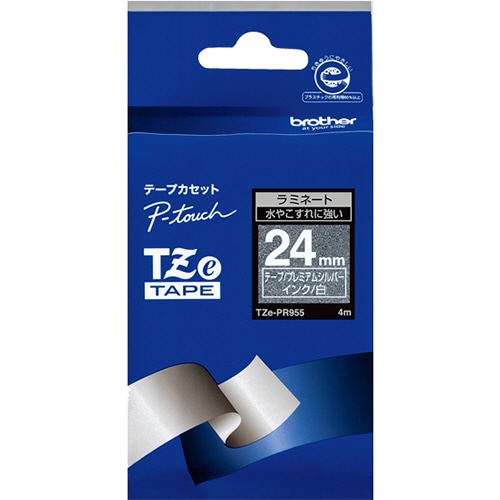 ブラザー　ピータッチ　ＴＺｅテープ　おしゃれテープ　プレミアムタイプ　２４ｍｍ　プレミアムシルバー／白文字　ＴＺＥ－ＰＲ９５５　１個