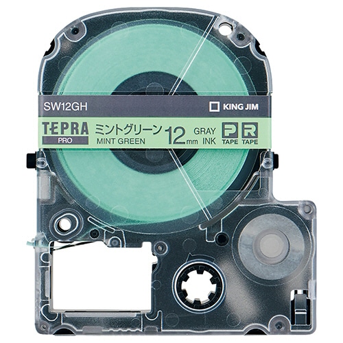 キングジム テプラ PRO テープカートリッジ ソフト 12mm ミントグリーン/グレー文字 SW12GH 1個