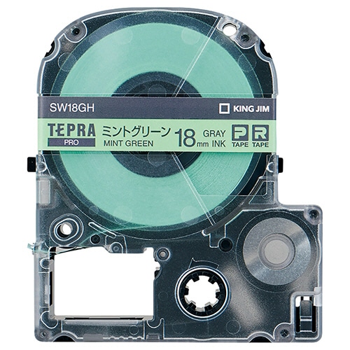 キングジム テプラ PRO テープカートリッジ ソフト 18mm ミントグリーン/グレー文字 SW18GH 1個