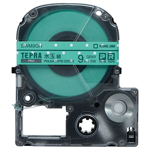 キングジム テプラ PRO テープカートリッジ 模様ラベル 9mm 水玉緑/グレー文字 SWM9GH 1個