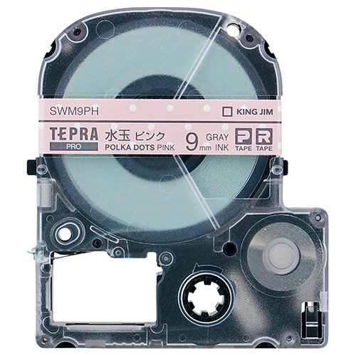 キングジム テプラ PRO テープカートリッジ 模様ラベル 9mm 水玉ピンク/グレー文字 SWM9PH 1個