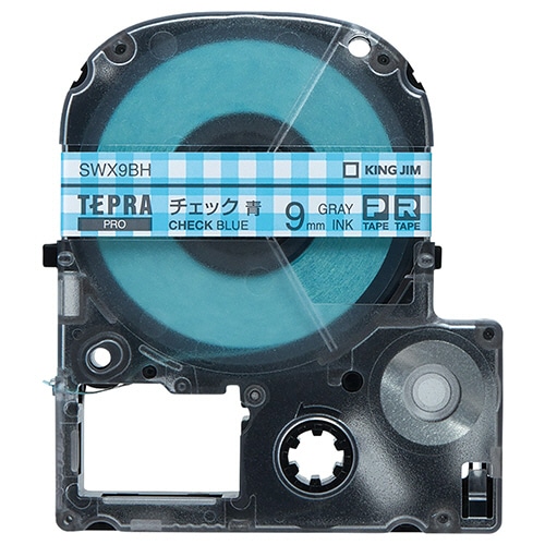 キングジム テプラ PRO テープカートリッジ 模様ラベル 9mm チェック青/グレー文字 SWX9BH 1個