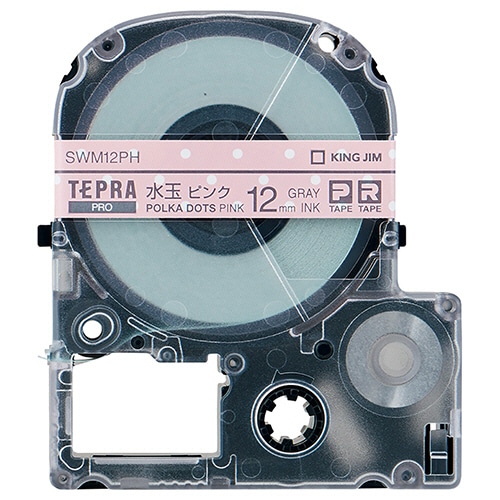 キングジム テプラ PRO テープカートリッジ 模様ラベル 12mm 水玉ピンク/グレー文字 SWM12PH 1個