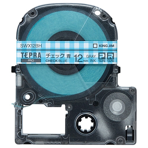キングジム テプラ PRO テープカートリッジ 模様ラベル 12mm チェック青/グレー文字 SWX12BH 1個
