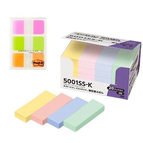 3M ポスト・イット スペシャルパック 強粘着ふせん 75×25mm パステルカラー4色 5001SS-K-OSP 1パック