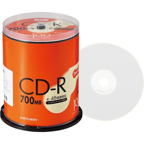 TANOSEE 三菱ケミカルメディア データ用CD-R 700MB 48倍速 ホワイトプリンタブル スピンドルケース SR80FP100T 1パック(100枚)