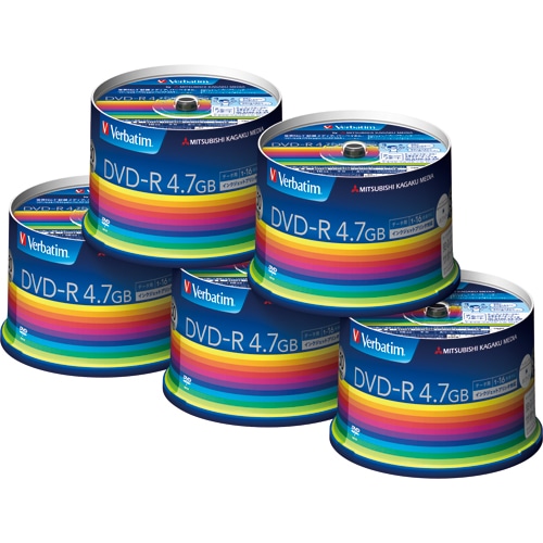 バーベイタム データ用DVD-R 4.7GB 1-16倍速 ホワイトワイドプリンタブル スピンドルケース DHR47JP50V3C 1箱(250枚:50枚×5個