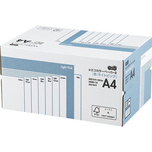 TANOSEE αエコカラーペーパーII A4 ライトピンク 業務用パック 1箱(5000枚:500枚×10冊)