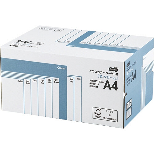TANOSEE αエコカラーペーパーII A4 クリーム 業務用パック 1箱(5000枚:500枚×10冊)