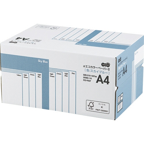 TANOSEE αエコカラーペーパーII A4 スカイブルー 業務用パック 1箱(5000枚:500枚×10冊)