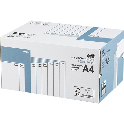TANOSEE αエコカラーペーパーII A4 グリーン 業務用パック 1箱(5000枚:500枚×10冊)