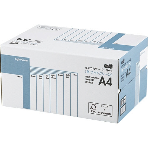 TANOSEE αエコカラーペーパーII A4 ライトグリーン 業務用パック 1箱(5000枚:500枚×10冊)