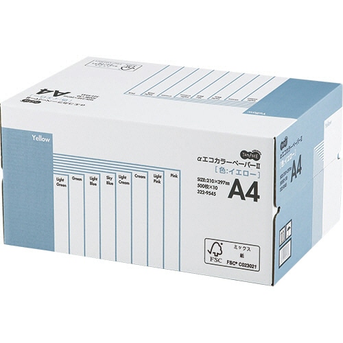 TANOSEE αエコカラーペーパーII A4 イエロー 業務用パック 1箱(5000枚:500枚×10冊)