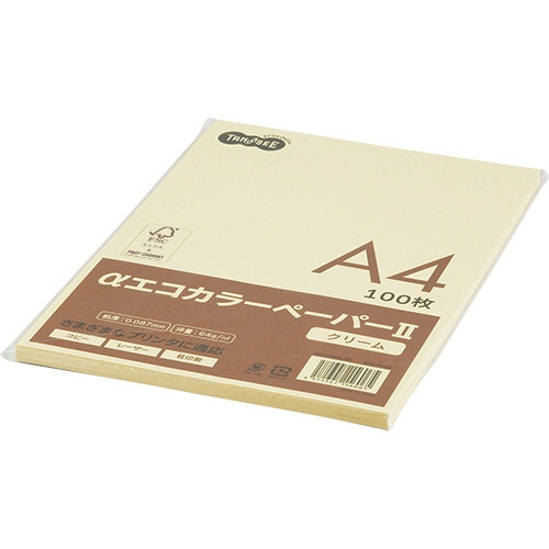 TANOSEE αエコカラーペーパーII A4 クリーム 少枚数パック 1冊(100枚)