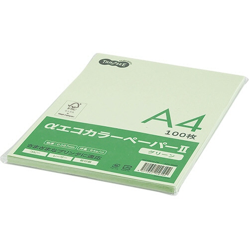 TANOSEE αエコカラーペーパーII A4 グリーン 少枚数パック 1冊(100枚)