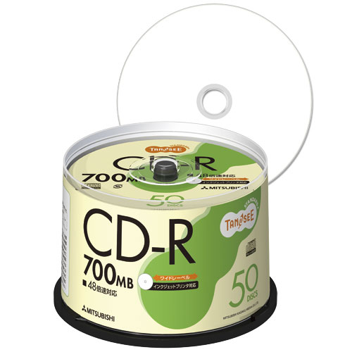 TANOSEE 三菱ケミカルメディア データ用CD-R 700MB 48倍速 ホワイトワイドプリンタブル スピンドルケース SR80FPW50T 1パック(50