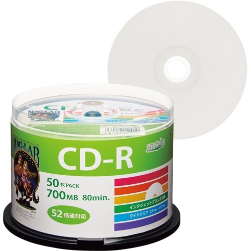 ハイディスク データ用CD-R 700MB 52倍速 ホワイトワイドプリンタブル スピンドルケース HDCR80GP50 1パック(50枚)