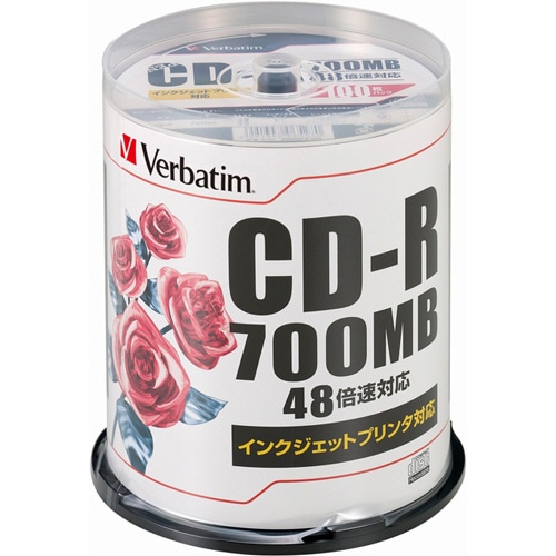 バーベイタム データ用CD-R 700MB 48倍速 ホワイトプリンタブル スピンドルケース SR80PP100 1パック(100枚)