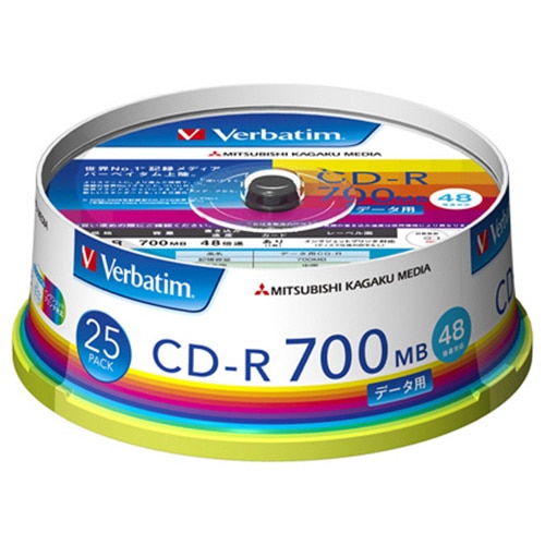 バーベイタム データ用CD-R 700MB 48倍速 ホワイトワイドプリンタブル スピンドルケース SR80FP25V1 1パック(25枚)