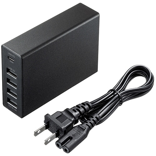 サンワサプライ USB Power Delivery対応AC充電器 5ポート 合計60W ブラック ACA-PD57BK 1個
