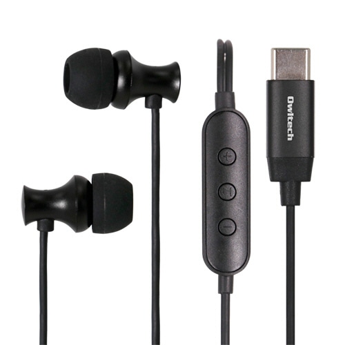 オウルテック Type-Cコネクタイヤホン マイクボリュームコントロール付 ブラック 120cm OWL-EPC01-BK 1個