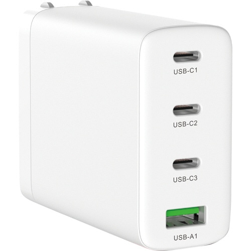 ハイディスク GaN採用ACチャージャー PD対応 Type-C/3ポート Type-A/1ポート ML-PDUS4PG100WH 1個