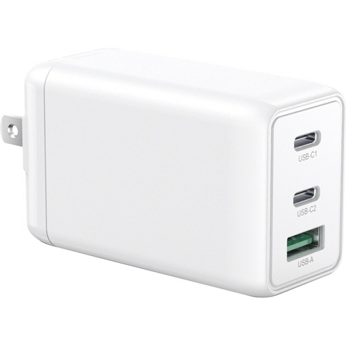 ハイディスク GaN採用ACチャージャー PD対応 Type-C/2ポート Type-A/1ポート ML-PDUS3PG65WH 1個