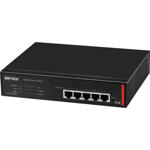 バッファロー 法人向け Giga対応 PoE Layer2 スマートLiteスイッチ 5ポート ブラック BS-GSL2005P 1台