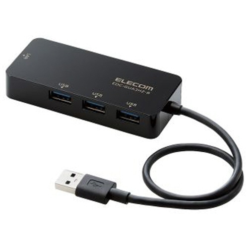 エレコム USB-A 1Gbps有線LANアダプター USBハブ付 ブラック RoHS指令準拠(10物質) EDC-GUA3H2-B 1個